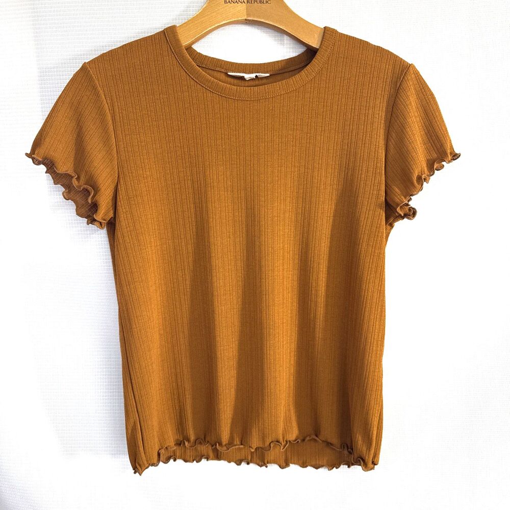 Madewell Sheer Summer Baby Tee Golden Pecan Brown Rust Ribbed Knit SS Shirt - M